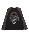 Forget Me Not Skull Embroidery Raglan Long Sleeve Tee