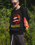 FLAME LIP EMBROIDERY CREW NECK SWEAT