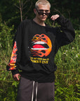 FLAME LIP EMBROIDERY CREW NECK SWEAT