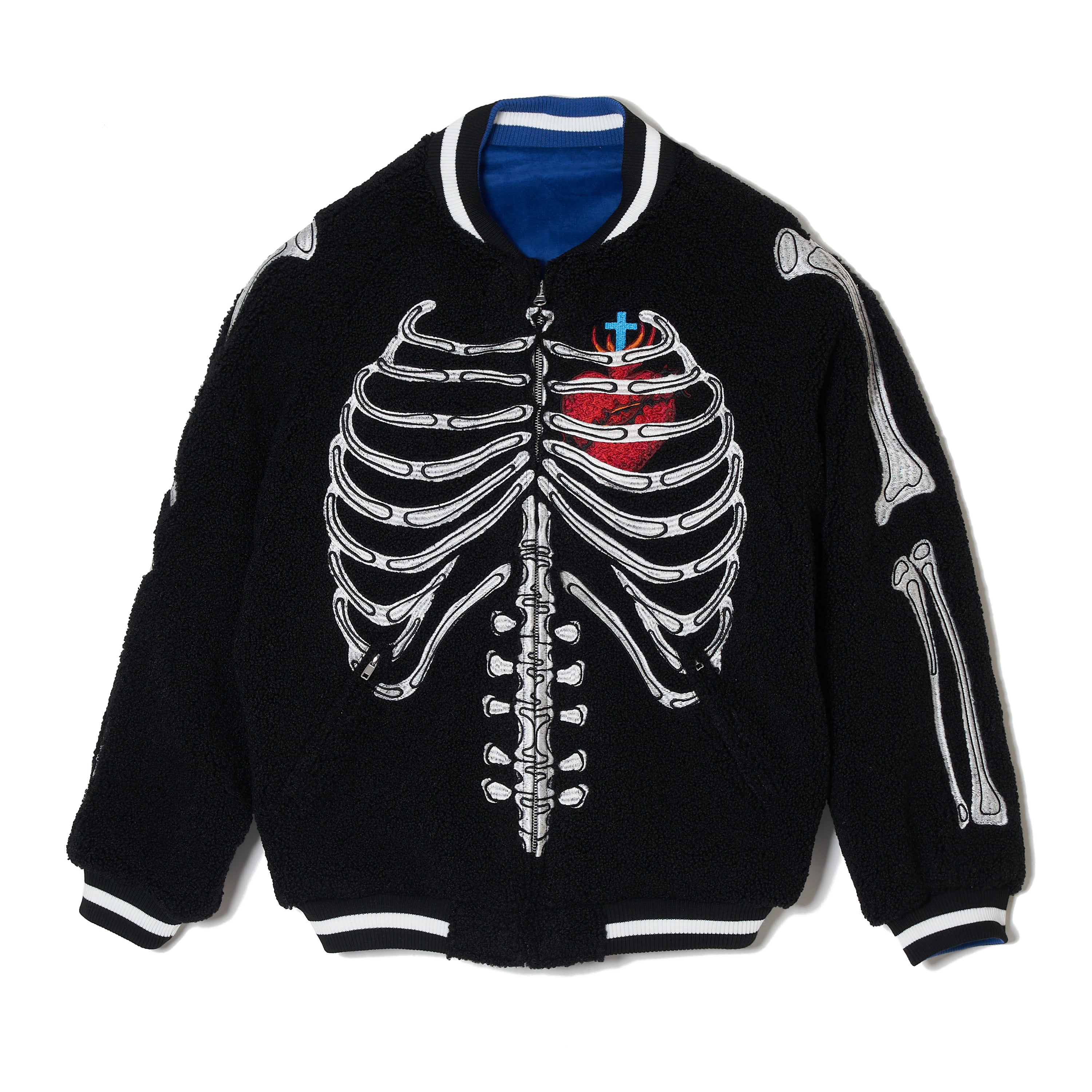 MAYO BONES Embroidery Reversible Bomber Jacket - BLACK