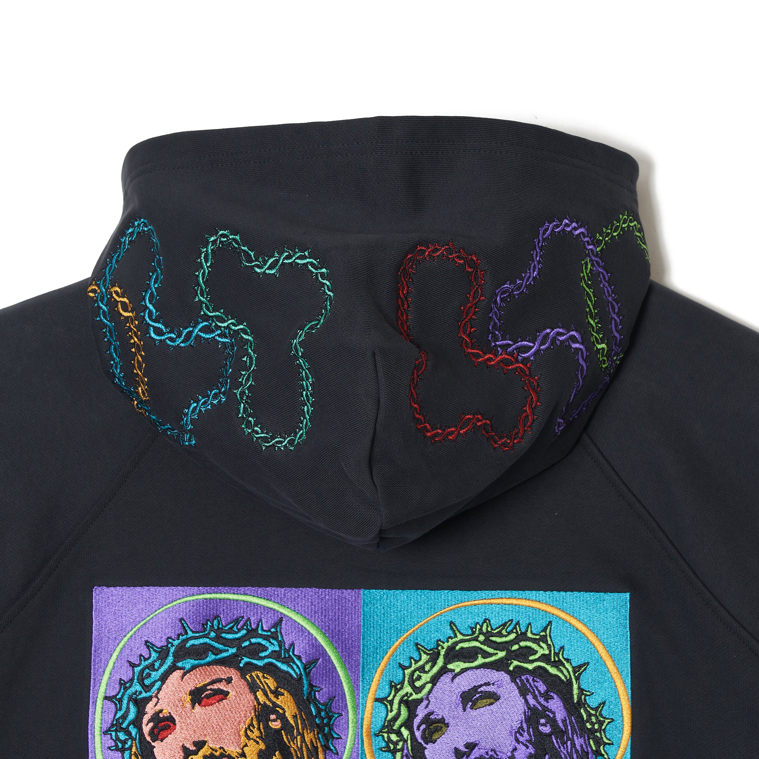 MAYO JESUS ​​Embroidery Half zip Hoodie - BLACK