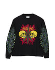 SKULL WEED EMBROIDERY & PRINT RHINE STONE LONG SLEEVE TEE