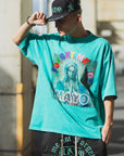 MARIA EMBROIDERY & PRINT RHINE STONE SHORT SLEEVE TEE