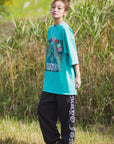 MARIA EMBROIDERY & PRINT RHINE STONE SHORT SLEEVE TEE