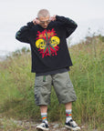 SKULL WEED EMBROIDERY & PRINT RHINE STONE LONG SLEEVE TEE