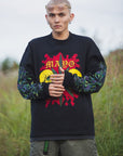 SKULL WEED EMBROIDERY & PRINT RHINE STONE LONG SLEEVE TEE