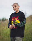 SKULL WEED EMBROIDERY & PRINT RHINE STONE LONG SLEEVE TEE