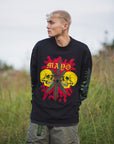 SKULL WEED EMBROIDERY & PRINT RHINE STONE LONG SLEEVE TEE