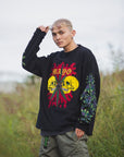 SKULL WEED EMBROIDERY & PRINT RHINE STONE LONG SLEEVE TEE