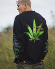 SKULL WEED EMBROIDERY & PRINT RHINE STONE LONG SLEEVE TEE