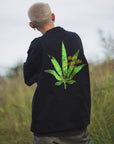 SKULL WEED EMBROIDERY & PRINT RHINE STONE LONG SLEEVE TEE