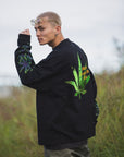 SKULL WEED EMBROIDERY & PRINT RHINE STONE LONG SLEEVE TEE