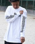 Checkered Flag Rip Long Sleeve Tee - WHITE