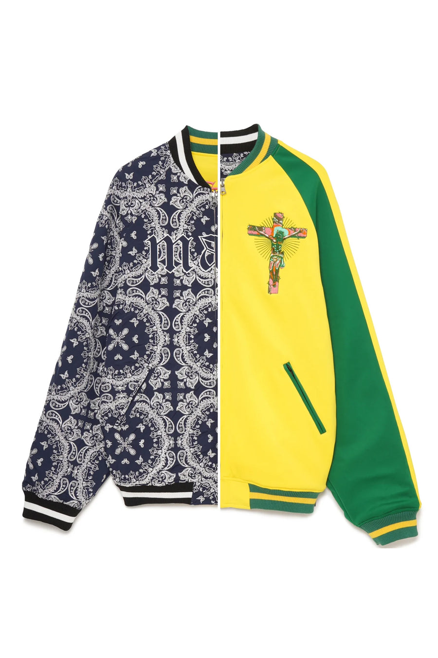 JESUS MAYO Paisley Embroidery Reversible Nylon Track Jacket - YELLOW×GREEN