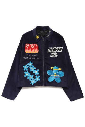 Embroidery VELOUR Harrington Jacket - NAVY