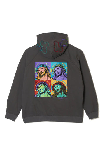 MAYO JESUS ​​Embroidery Half zip Hoodie - GRAY