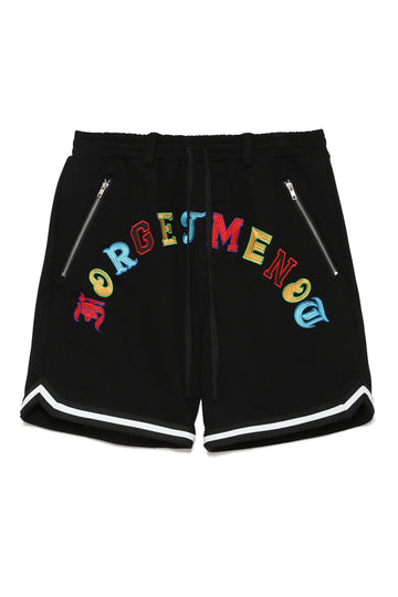 Forget Me Not Embroidery Sweat Shorts - BLACK