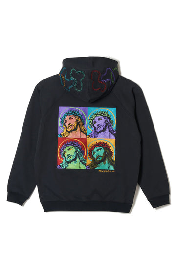 MAYO JESUS ​​Embroidery Half zip Hoodie - BLACK