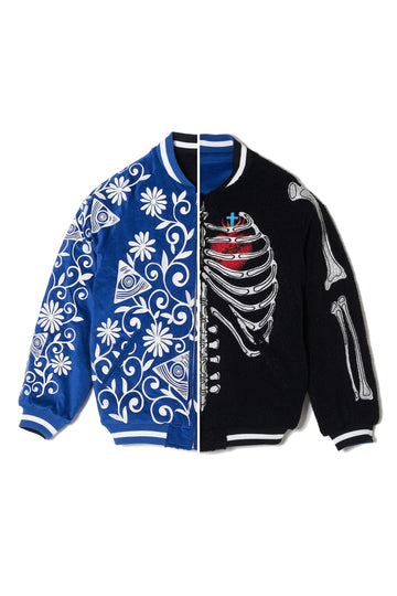 MAYO BONES Embroidery Reversible Bomber Jacket - BLACK × BLUE