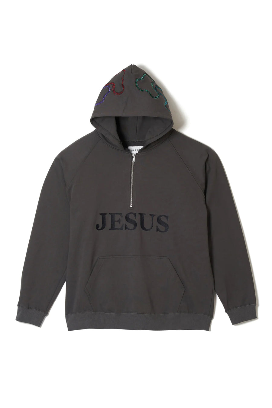 MAYO JESUS ​​Embroidery Half zip Hoodie - GRAY