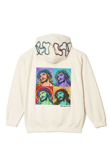 MAYO JESUS ​​Embroidery Half zip Hoodie - OFF WHITE