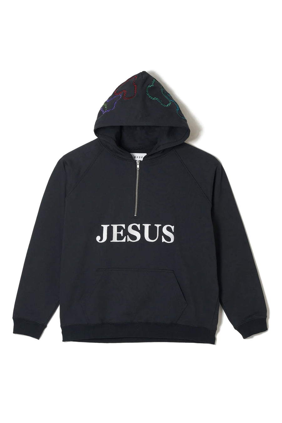 MAYO JESUS ​​Embroidery Half zip Hoodie - BLACK