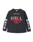 MAYO HELL & HEAVEN Embroidery Football Long Sleeve Tee - BLACK