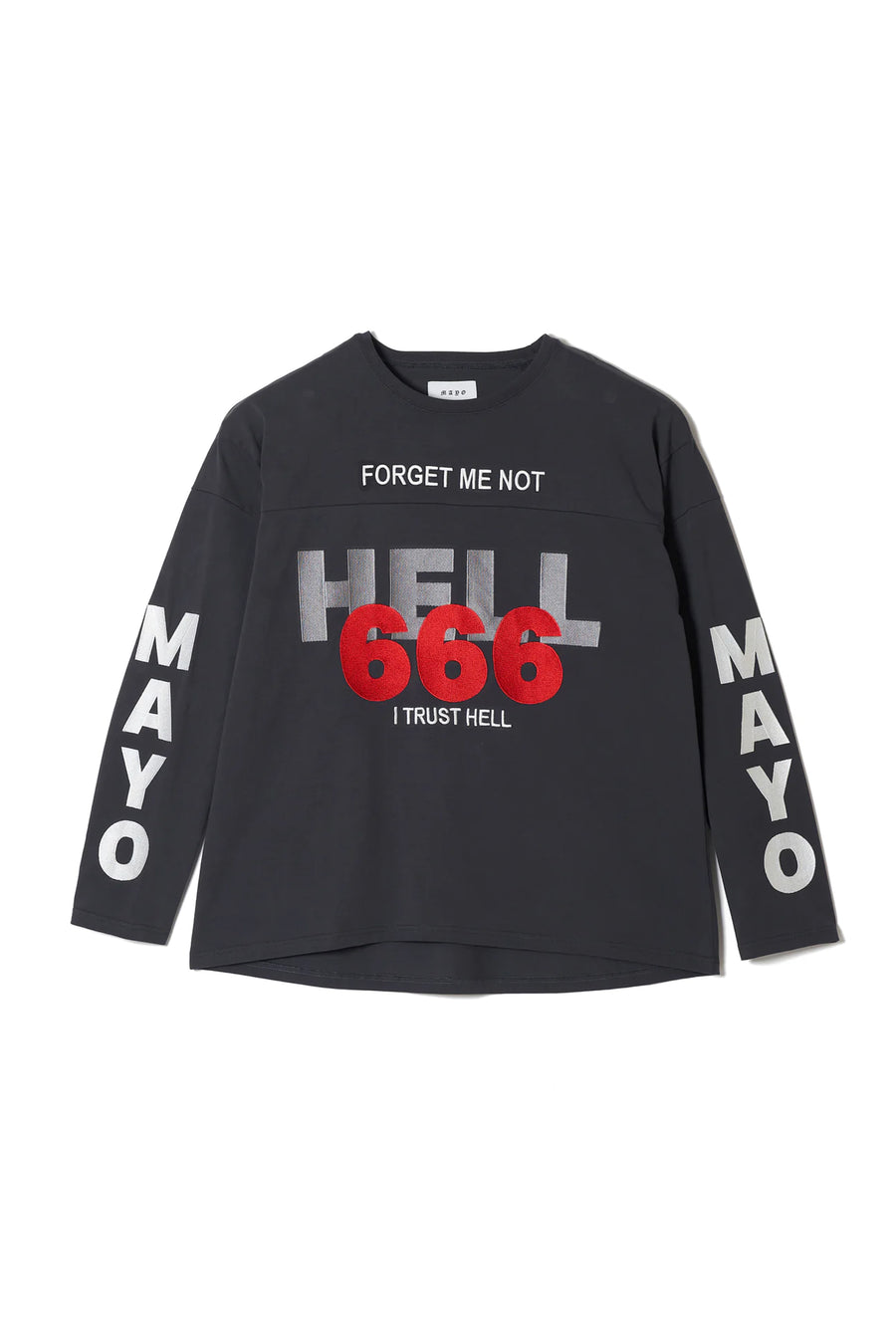 MAYO HELL & HEAVEN Embroidery Football Long Sleeve Tee - BLACK