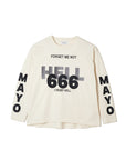 MAYO HELL & HEAVEN Embroidery Football Long Sleeve Tee - OFF WHITE