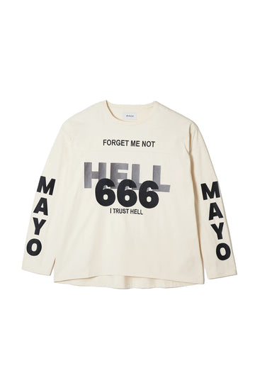 MAYO HELL & HEAVEN Embroidery Football Long Sleeve Tee - OFF WHITE