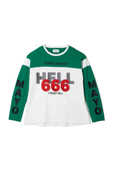 MAYO HELL & HEAVEN Embroidery Football Long Sleeve Tee - GREEN