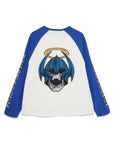 Forget Me Not Skull Embroidery Raglan Long Sleeve Tee - WHITE×BLUE