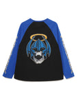 Forget Me Not Skull Embroidery Raglan Long Sleeve Tee - BLACK×BLUE