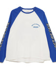 Forget Me Not Skull Embroidery Raglan Long Sleeve Tee - WHITE×BLUE