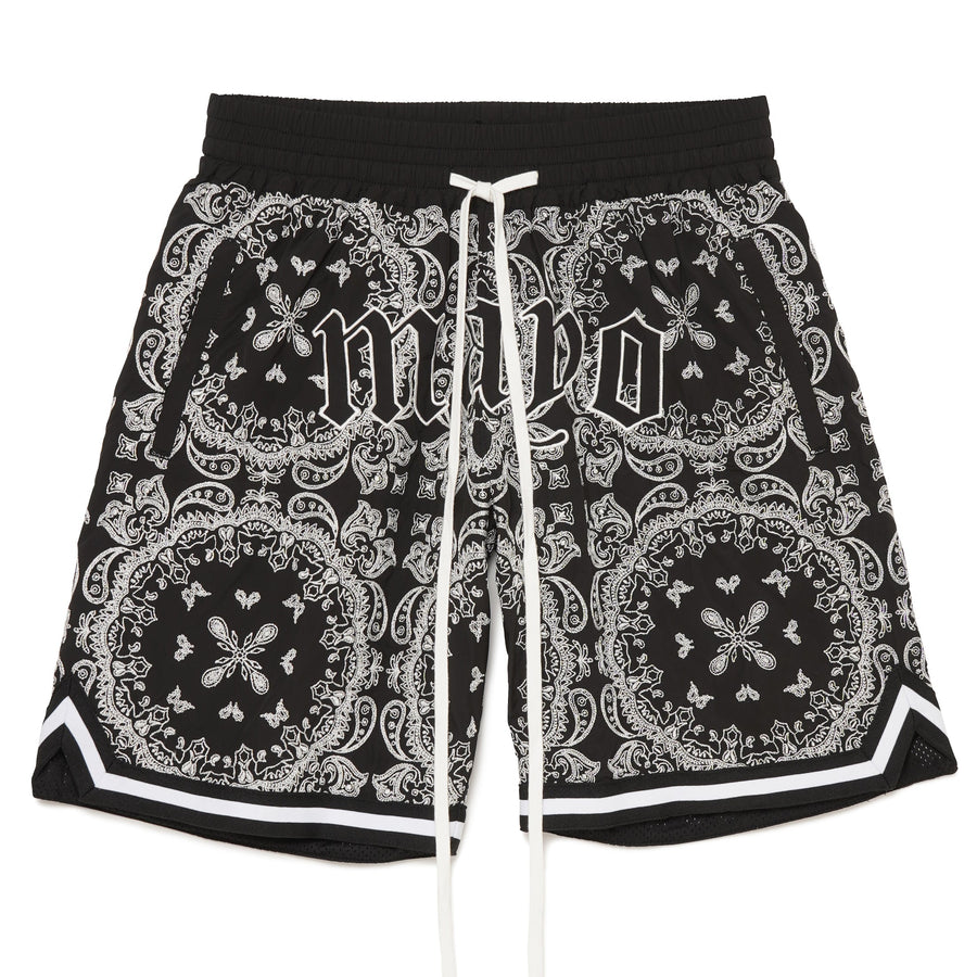 MAYO Paisley Embroidery Shorts - BLACK