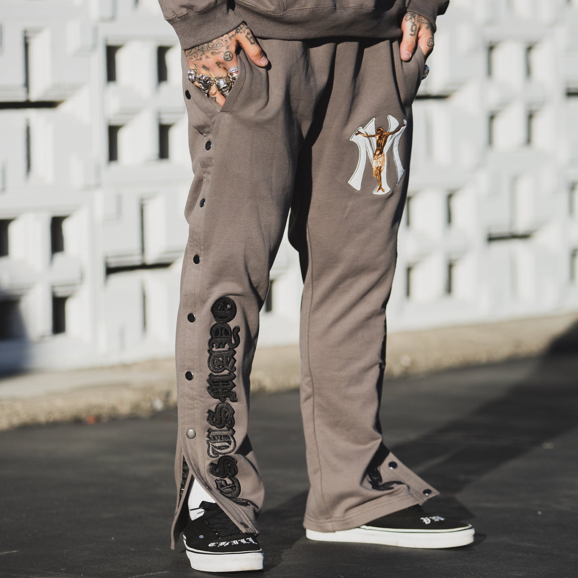 MAYO JESUS Embroidery Side Snap Lounge pants - GRAY