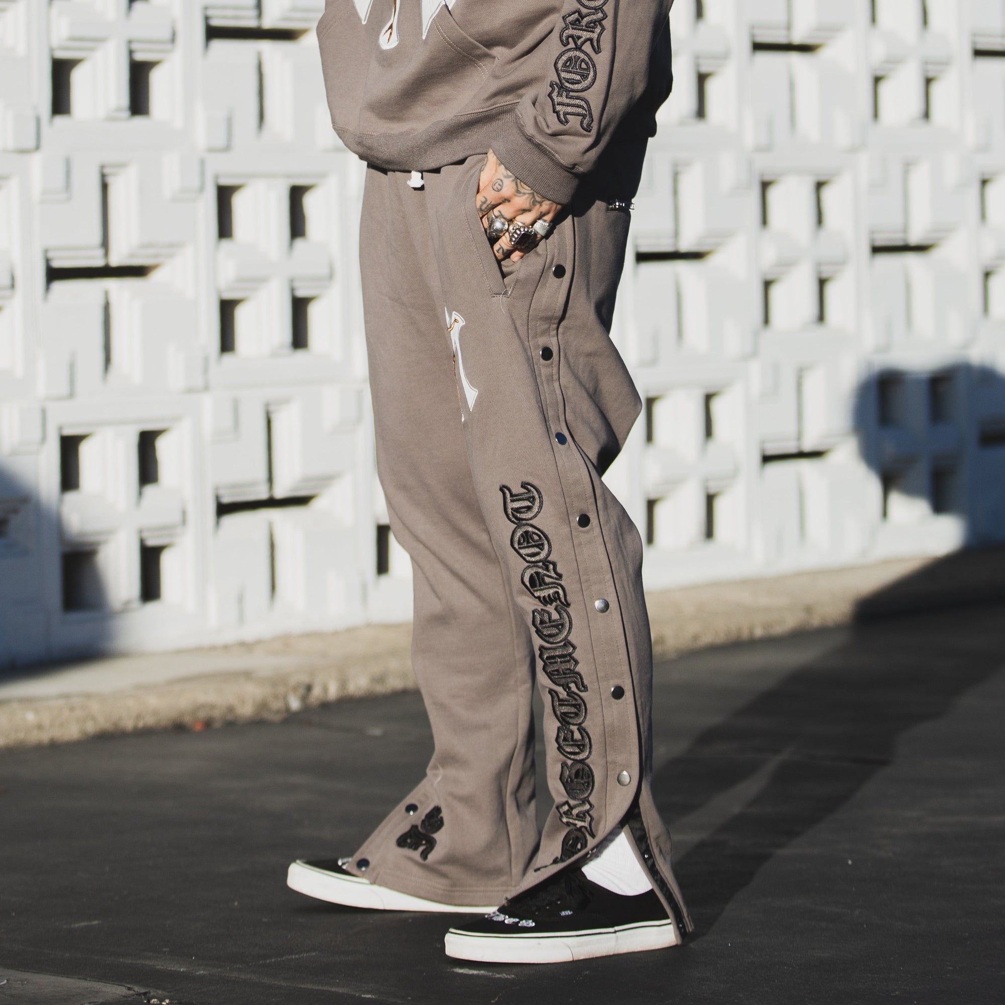 MAYO JESUS Embroidery Side Snap Lounge pants - GRAY