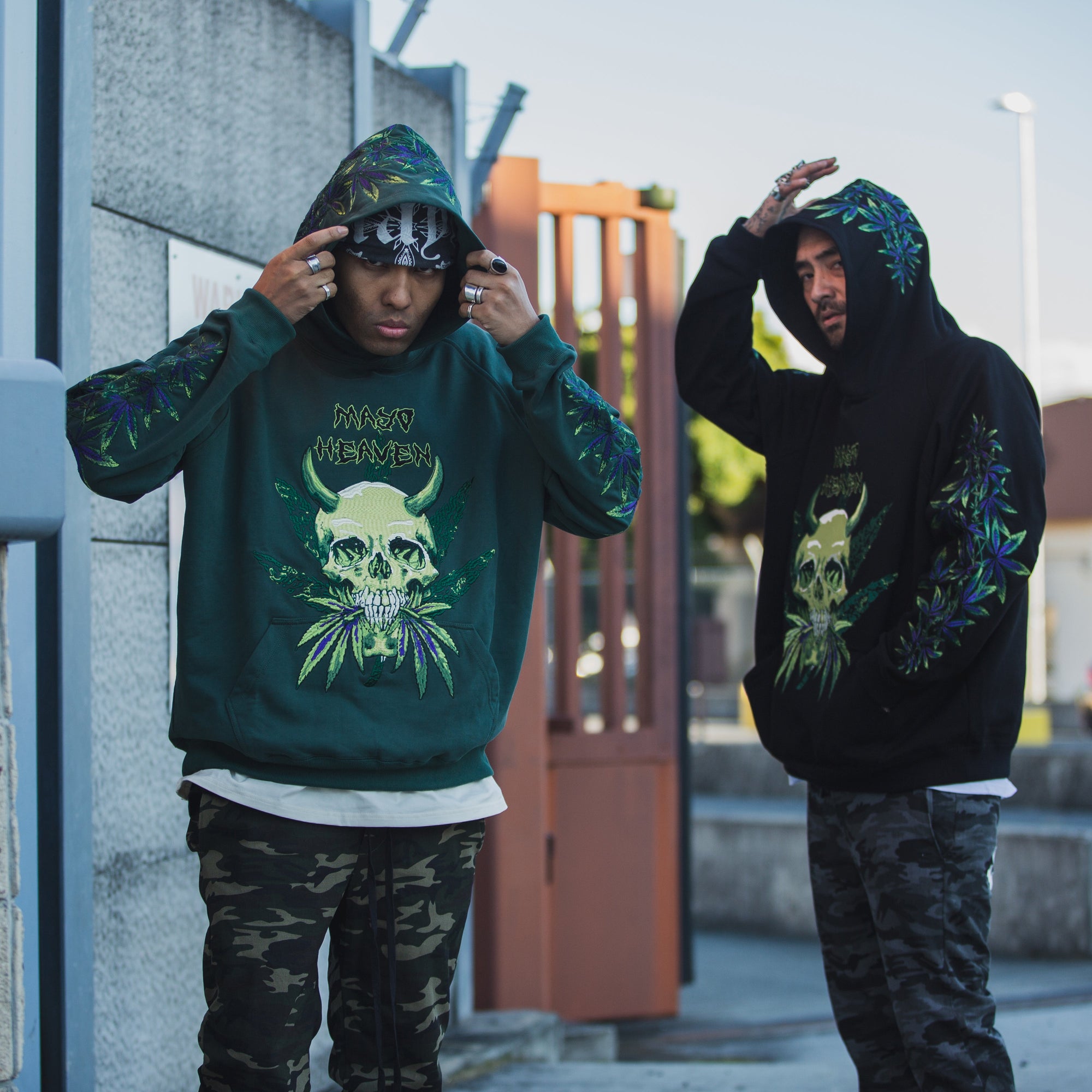 MAYO Devil Skull Embroidery Hoodie - GREEN