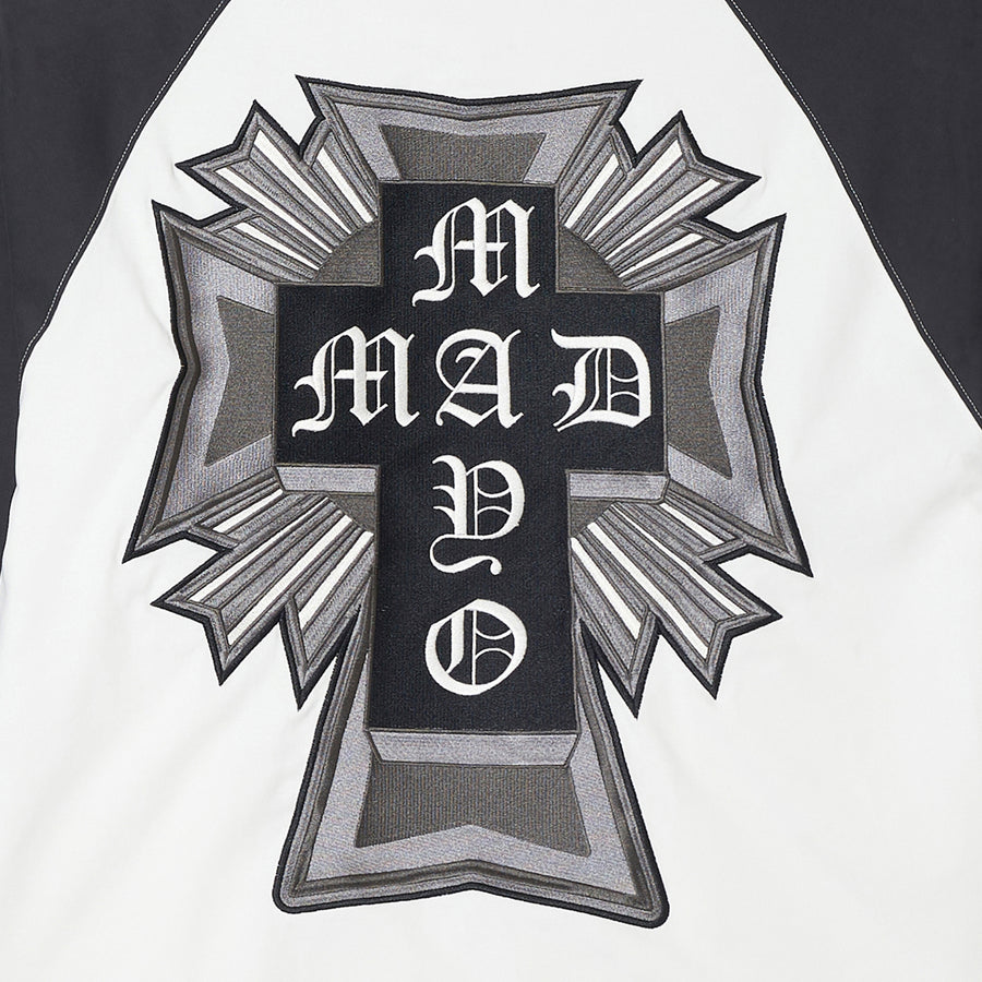 MAYO CROSS Embroidery Raglan Long Sleeve Tee - BLACK × WHITE