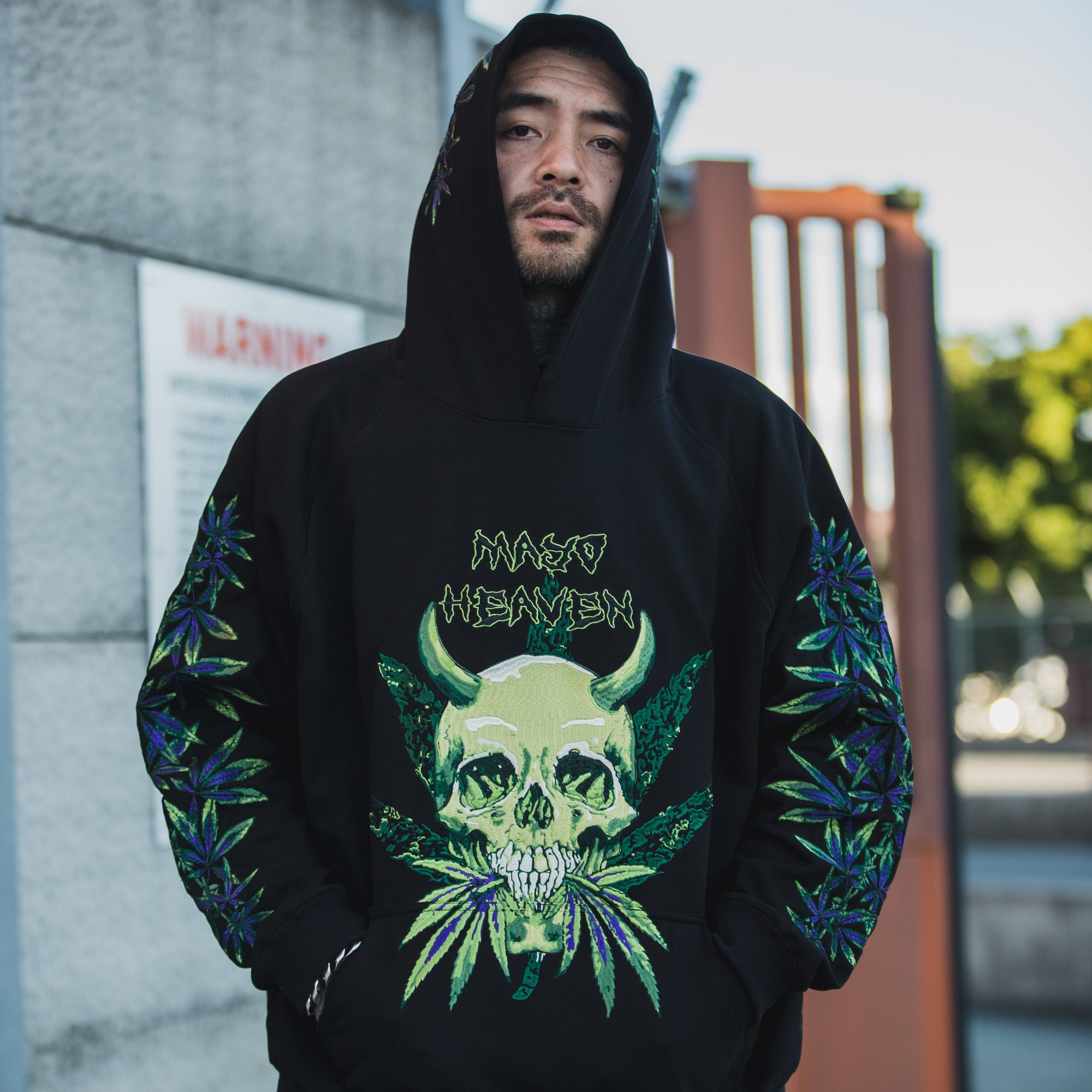 MAYO Devil Skull Embroidery Hoodie - GREEN