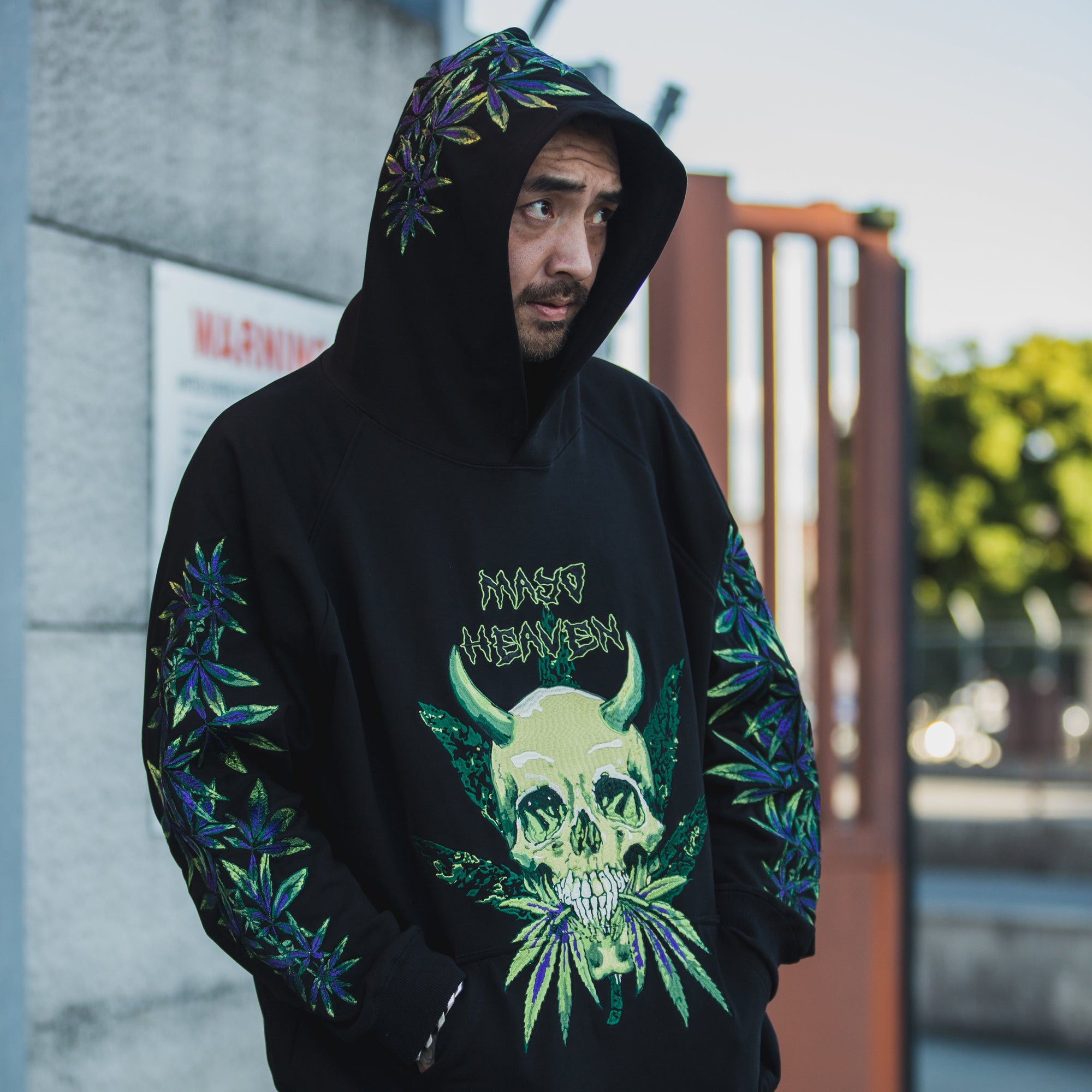 MAYO Devil Skull Embroidery Hoodie - GREEN