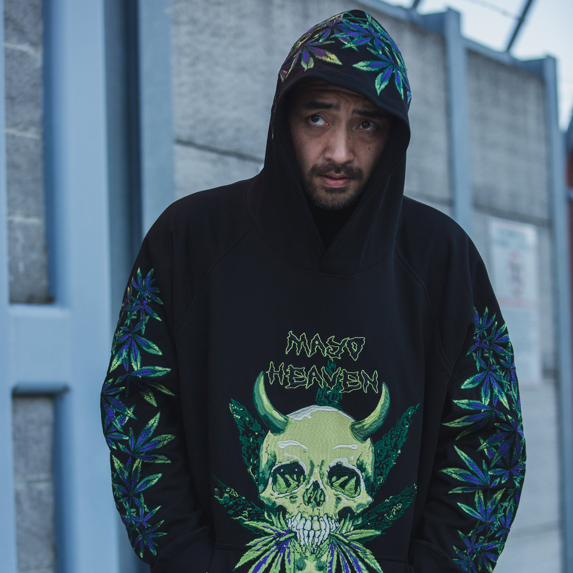 MAYO Devil Skull Embroidery Hoodie - GREEN