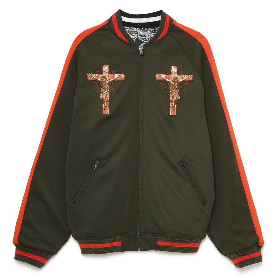 JESUS ​​MAYO Paisley Embroidery Reversible Souvenir Track Jacket - OLIVE×ORANGE