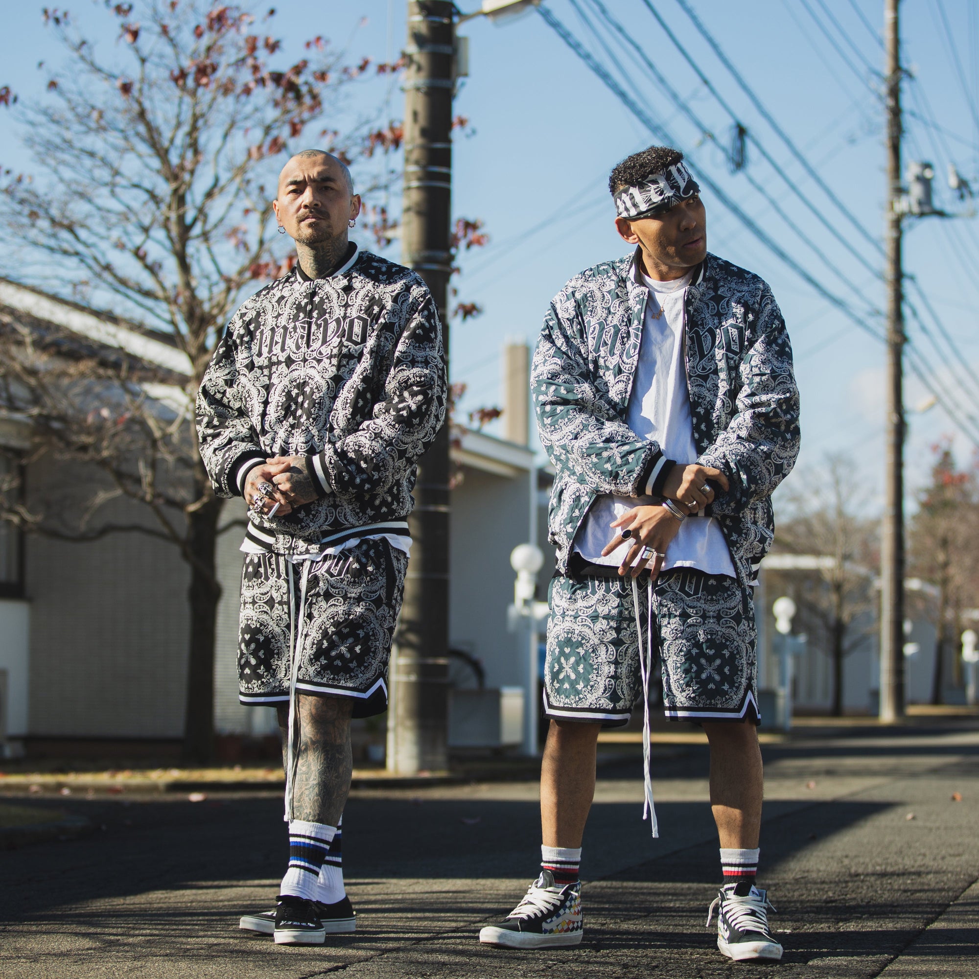 JESUS MAYO Paisley Embroidery Reversible Nylon Track Jacket - OLIVE×ORANGE