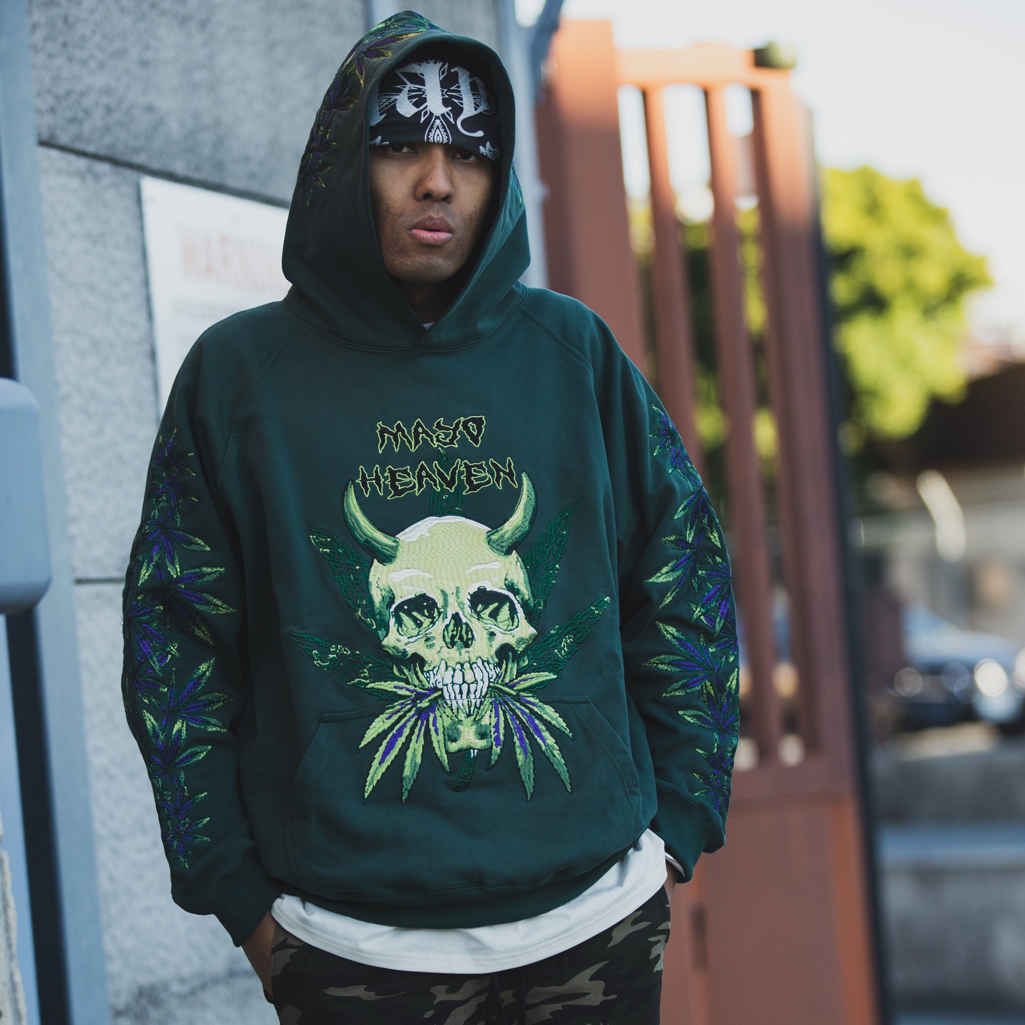 MAYO Devil Skull Embroidery Hoodie - GREEN