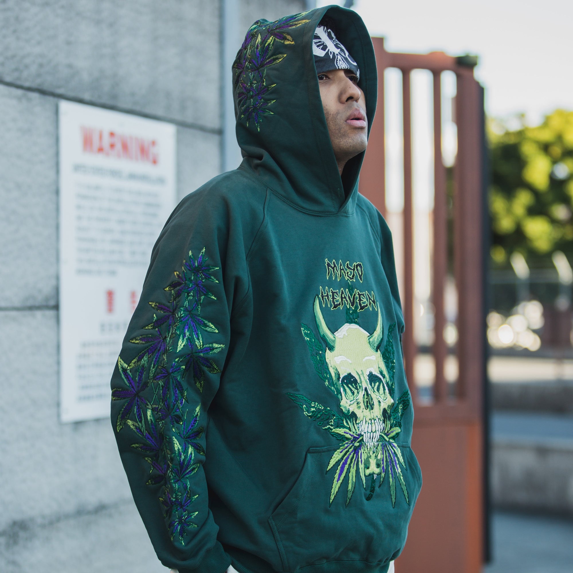 MAYO Devil Skull Embroidery Hoodie - GREEN