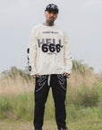 MAYO HELL & HEAVEN Embroidery Football Long Sleeve Tee - OFF WHITE