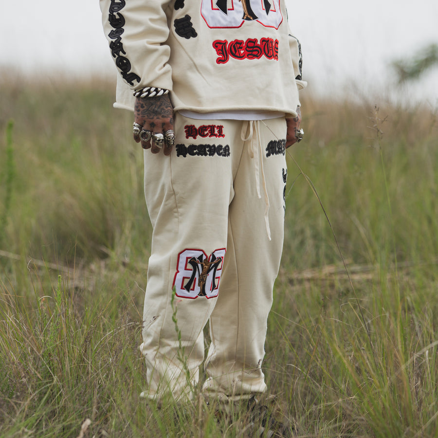 MAYO HEAVEN&HELL Embroidery Sweat Pants - OFF WHITE