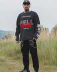 MAYO HELL & HEAVEN Embroidery Football Long Sleeve Tee - BLACK