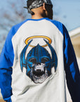 Forget Me Not Skull Embroidery Raglan Long Sleeve Tee - WHITE×BLUE